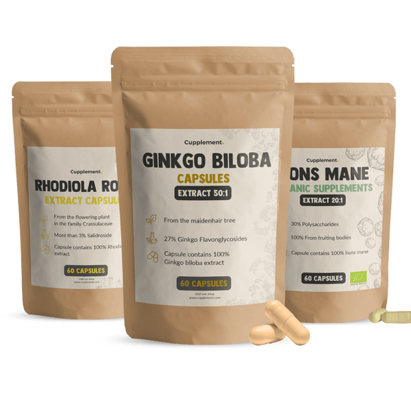 Focus Bundle Rhodiola Rosea Ginkgo Biloba Extract Lions Mane extract Capsules Cupplement Superfood Supplement