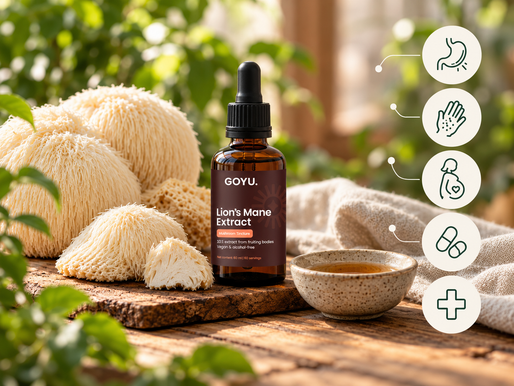 GOYU Lion's Mane tinctuur in een wellness-stilleven