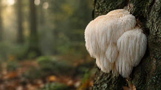 Verse pruikzwam (Hericium erinaceus) op een beukenstam