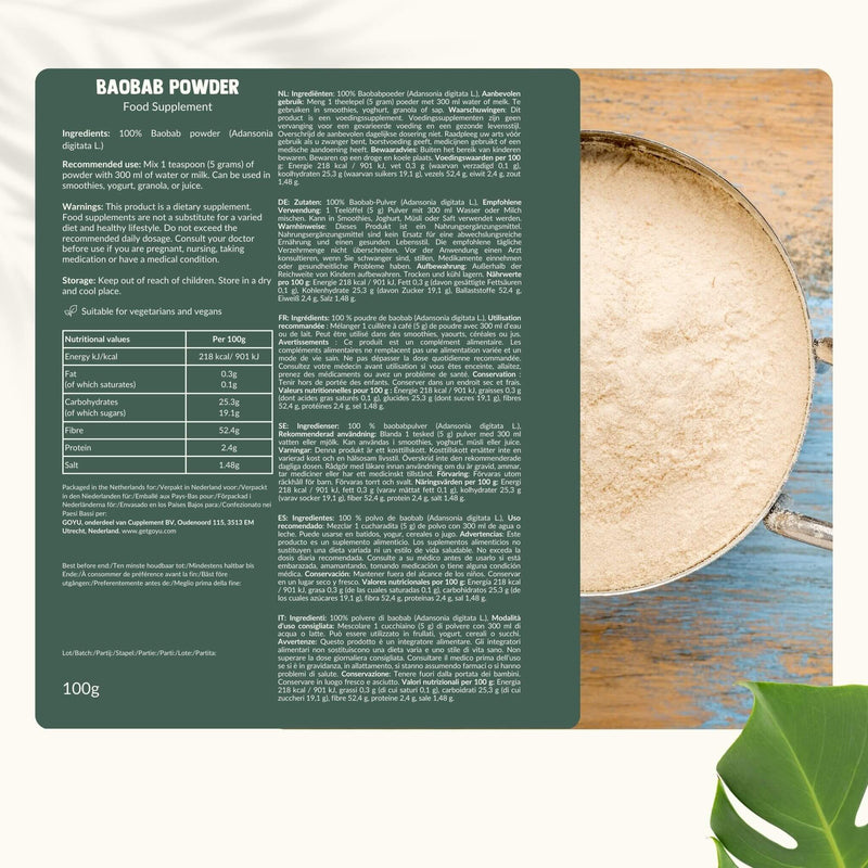 Biologisch Baobab poeder goyu superfood supplement