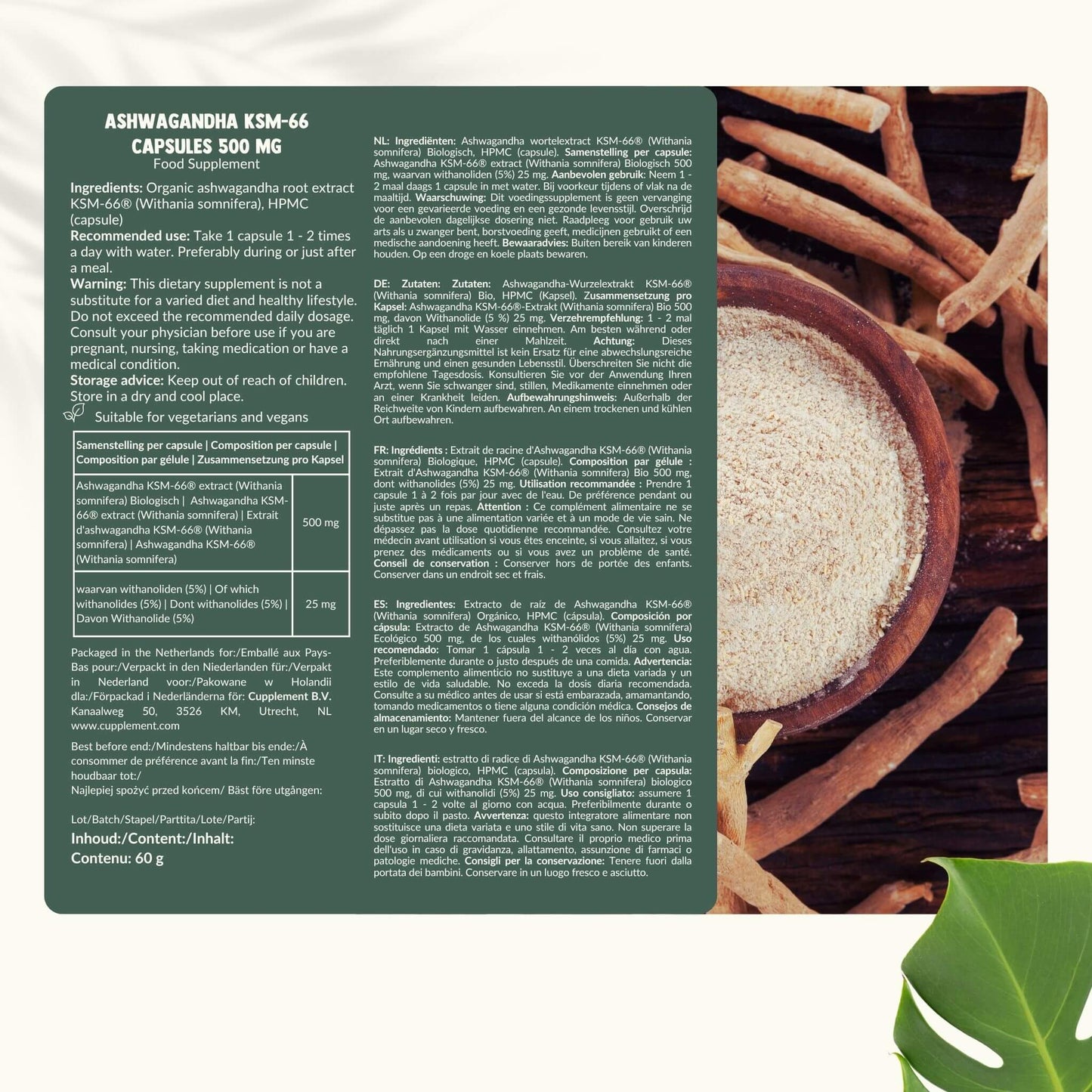 Biologische Ashwagandha KSM-66 extract capsules goyu superfood supplement