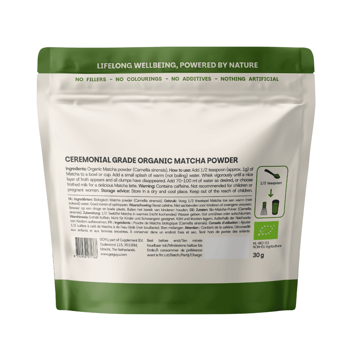 Biologische Ceremonial Grade Matcha Thee poeder goyu supplement superfood