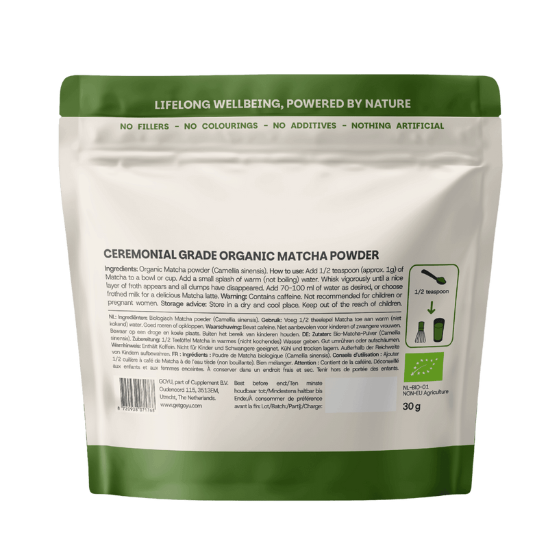 Biologische Ceremonial Grade Matcha Thee poeder goyu supplement superfood