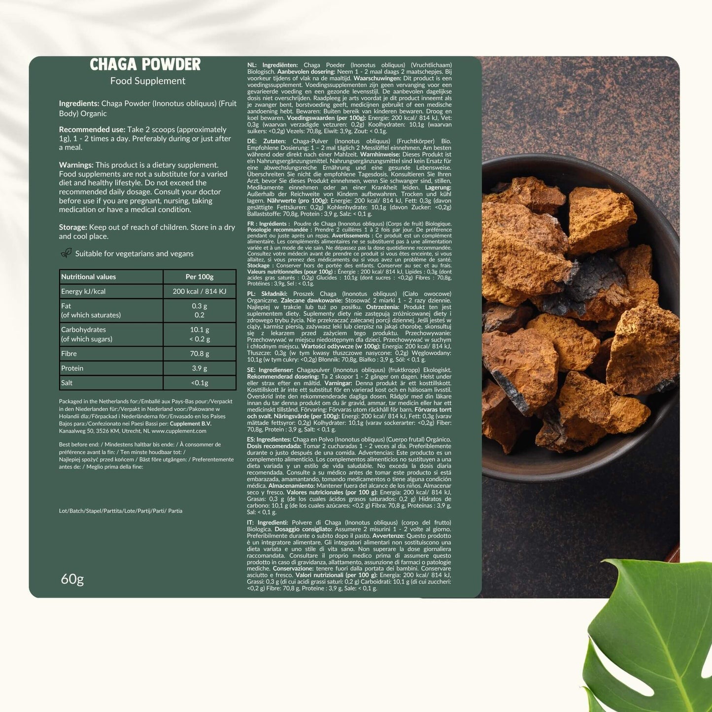 Biologische Chaga poeder goyu supplement superfood