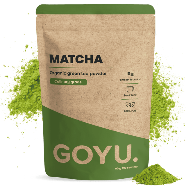 Matcha poeder biologisch van GOYU, voorkant verpakking