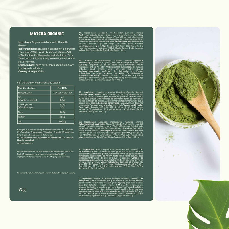 Biologische Matcha Thee poeder goyu supplement superfood