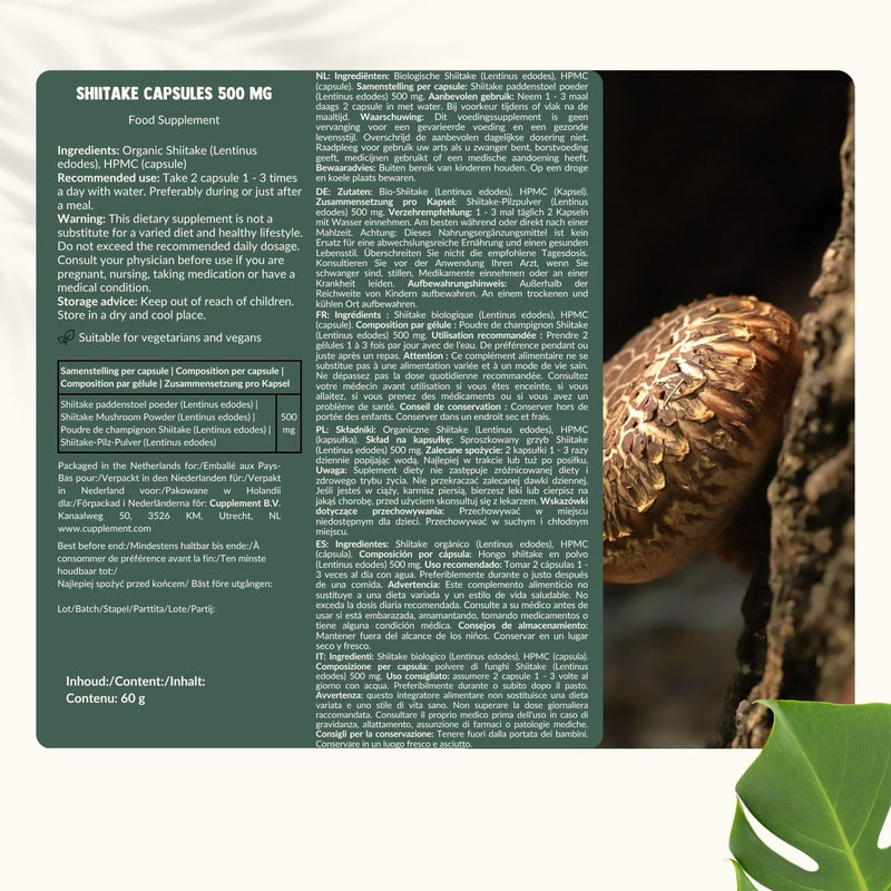 Shitake Label Biologische Shiitake capsules goyu supplement superfood