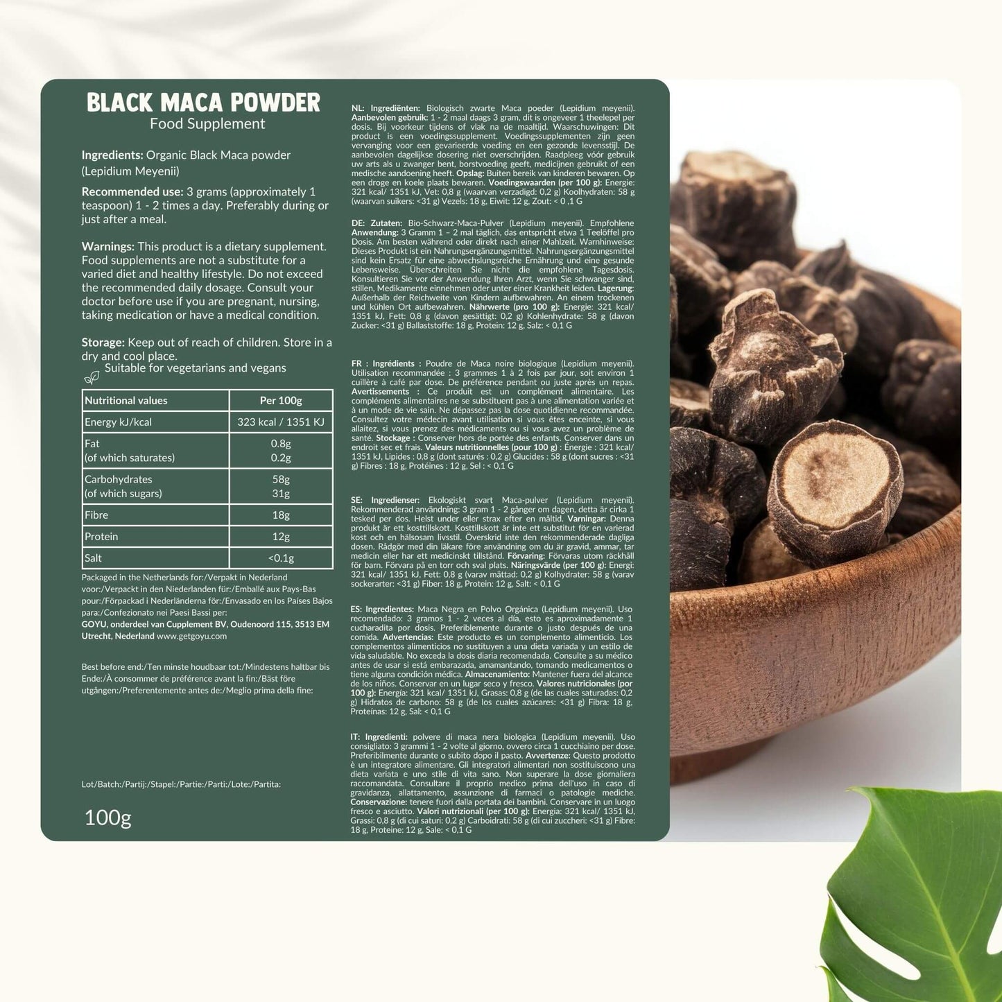 Biologische Zwarte maca poeder goyu superfood supplement