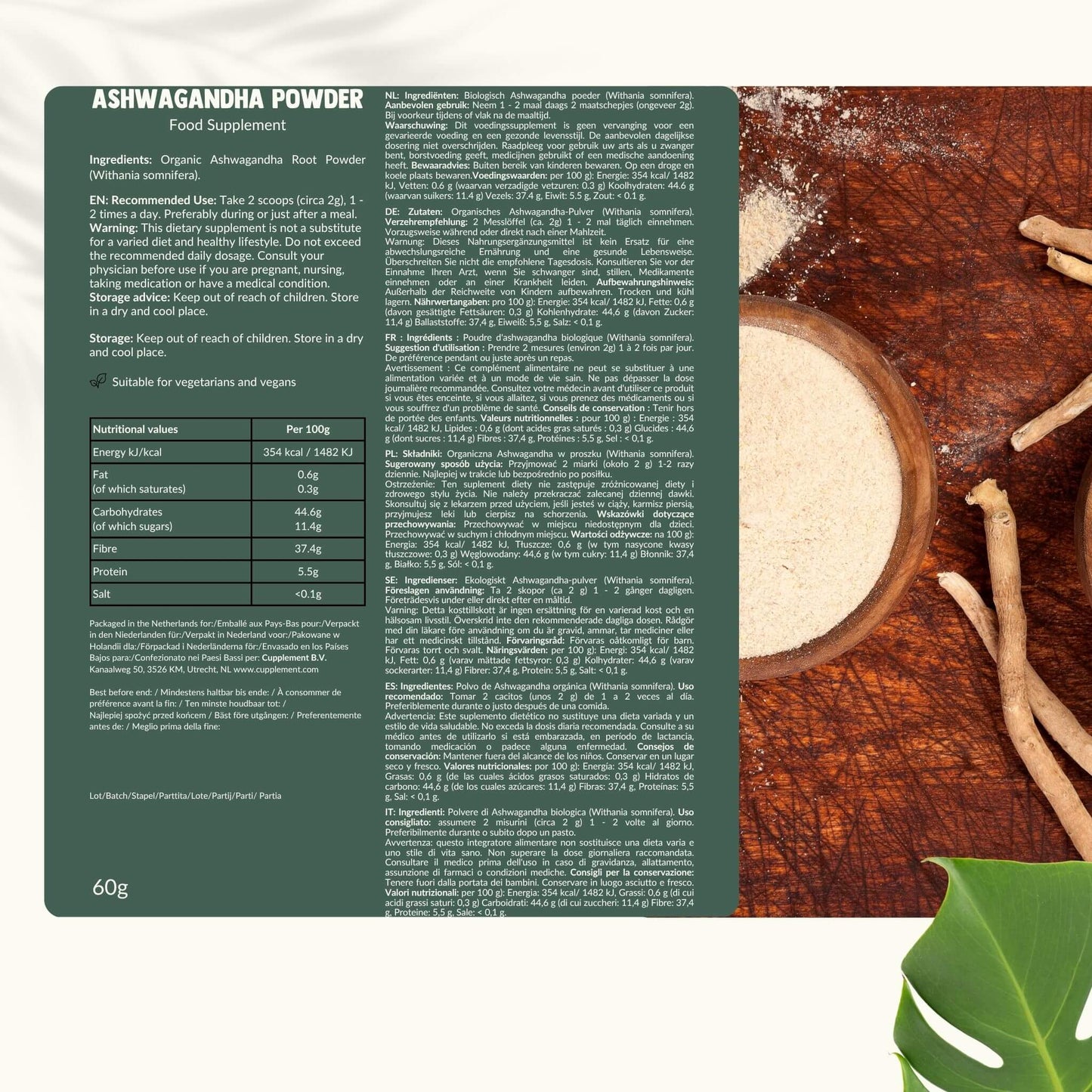 Biologische ashwagandha poeder goyu supplement superfood