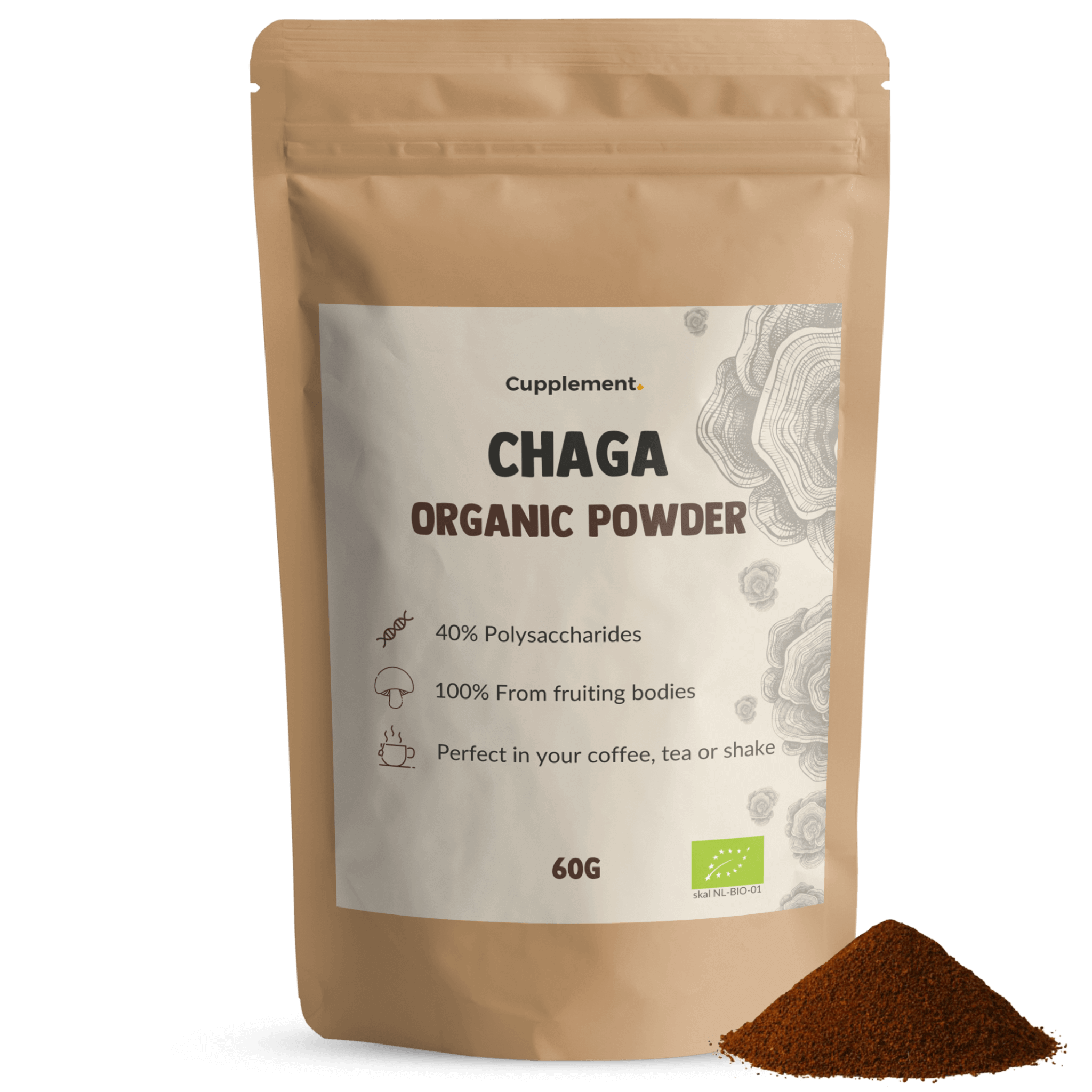 Chaga Mushroom Powder Cupplement Superfood Organic