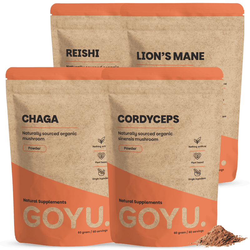 Mushrooms Reishi Chaga Cordyceps Lions Mane Organic Cupplement Superfood supplement