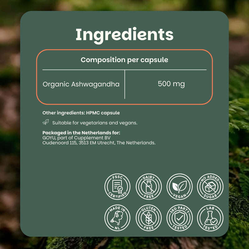 Organic ashwagandha capsules goyu supplement superfood