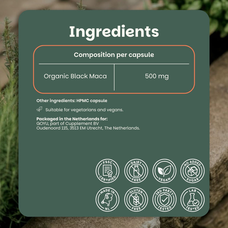 Organic Black Maca Capsules Goyu Superfood SupplementOrganic Black Maca Capsules Goyu Superfood Supplement