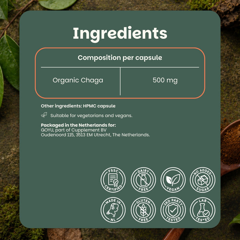 Organic Chaga capsules goyu supplement superfood