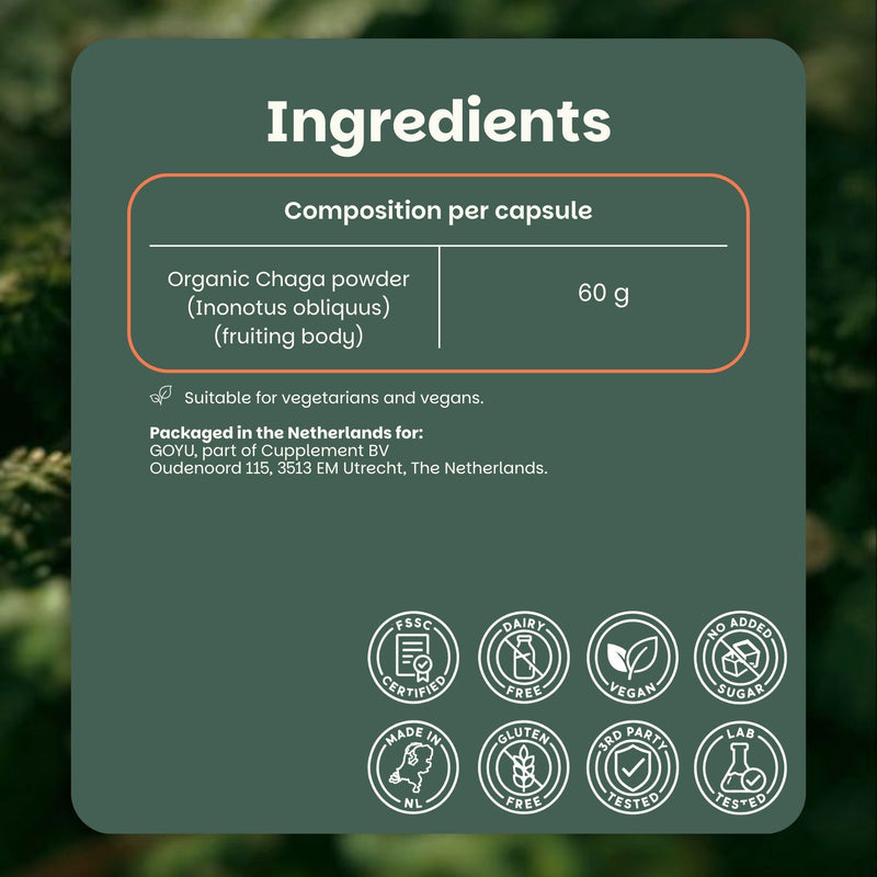 Organic Chaga powder goyu supplement superfood