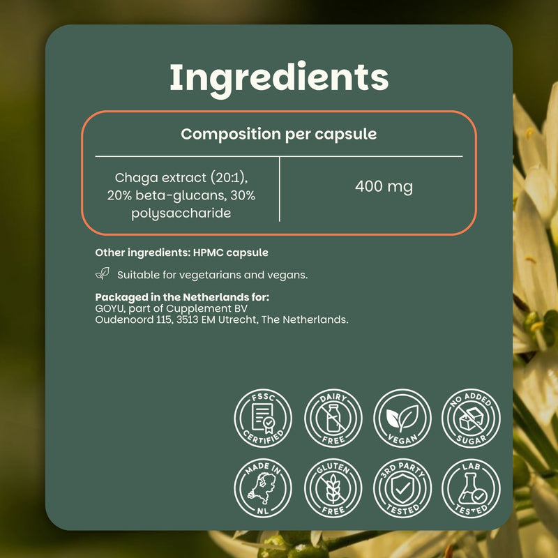 Chaga extract capsules goyu supplement superfood