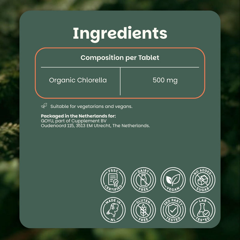 Organic Chlorella tablets goyu superfood supplement
