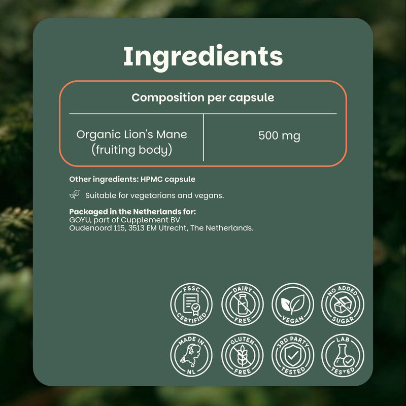 Lions mane capsules goyu supplement superfood