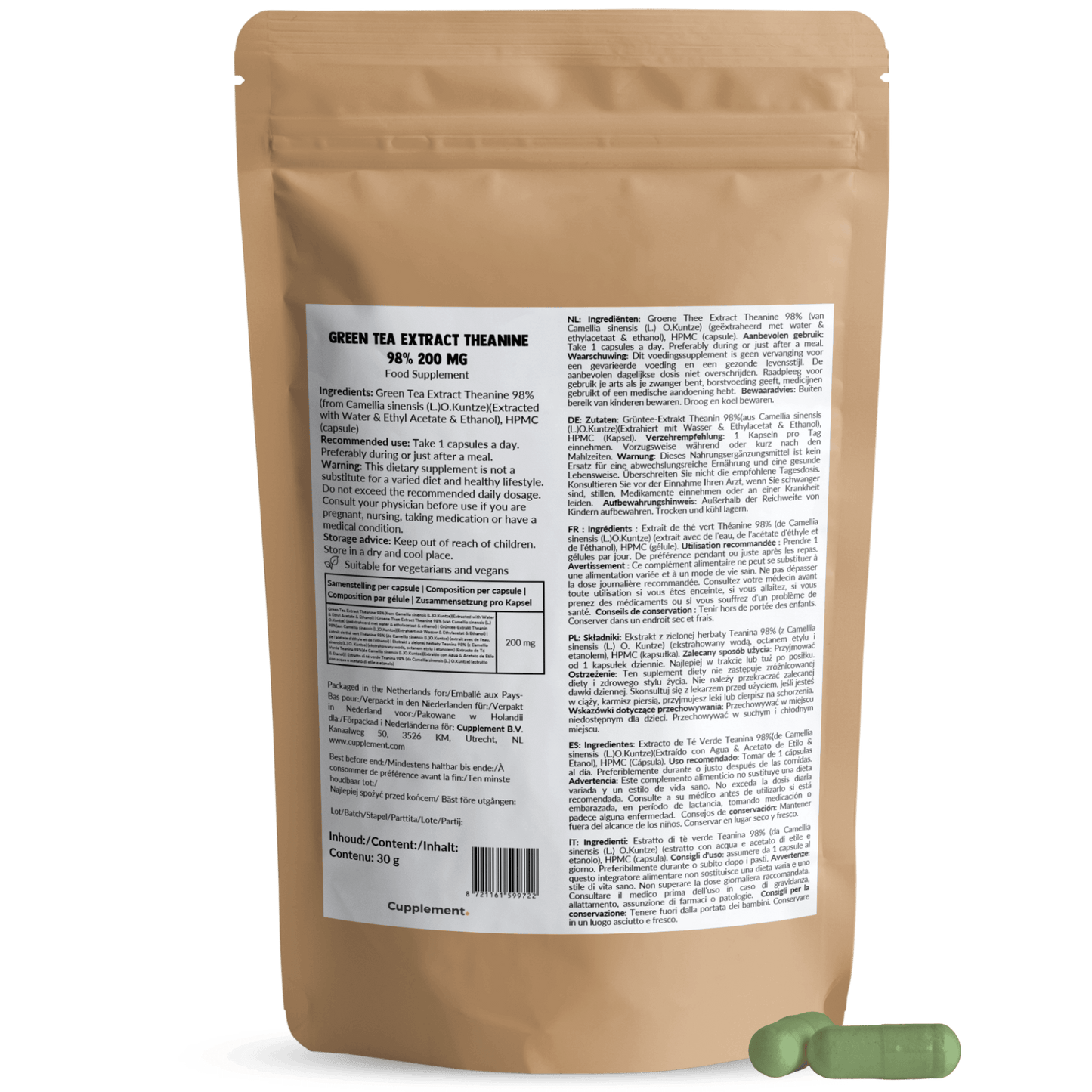 Green tea extract L-theanine capsules goyu supplement superfood