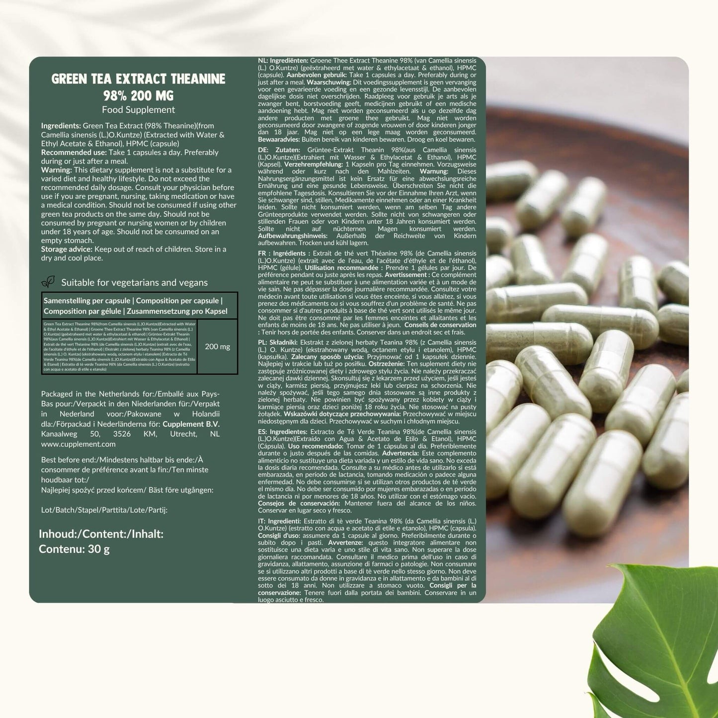 Green tea extract L-theanine capsules goyu supplement superfood