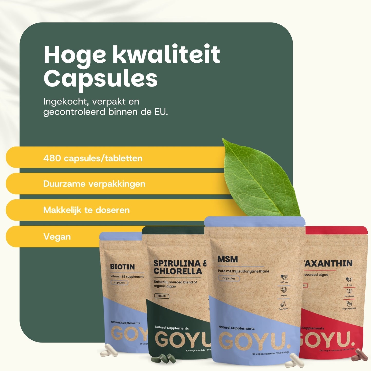 Biotine spirulina en chlorella MSM Astaxanthine capsules GOYU