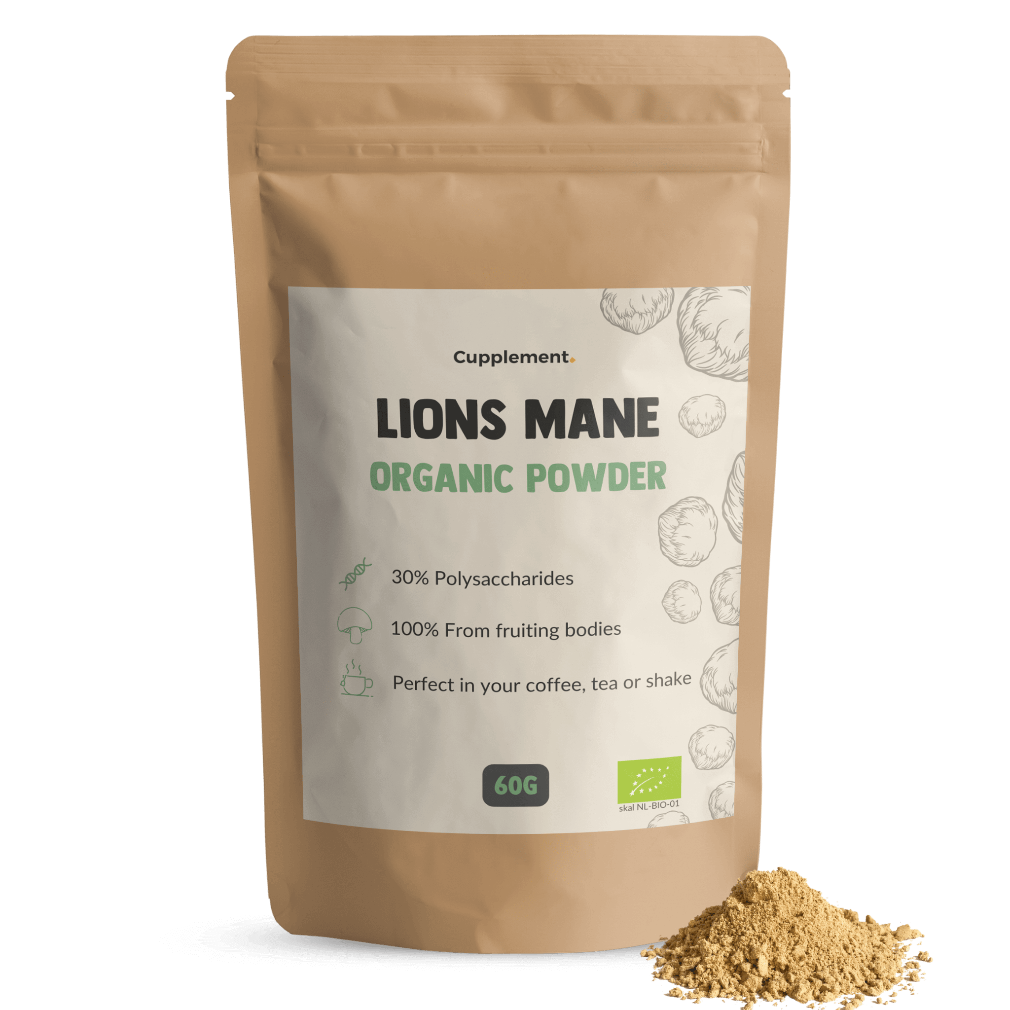 Lions Mane Powder Organic Cupplement Superfood Supplement Mushroom