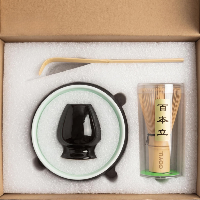 Matcha thee set zwart binnenkant goyu superfood supplement