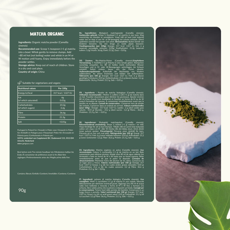 Biologische Matcha Thee poeder goyu supplement superfood