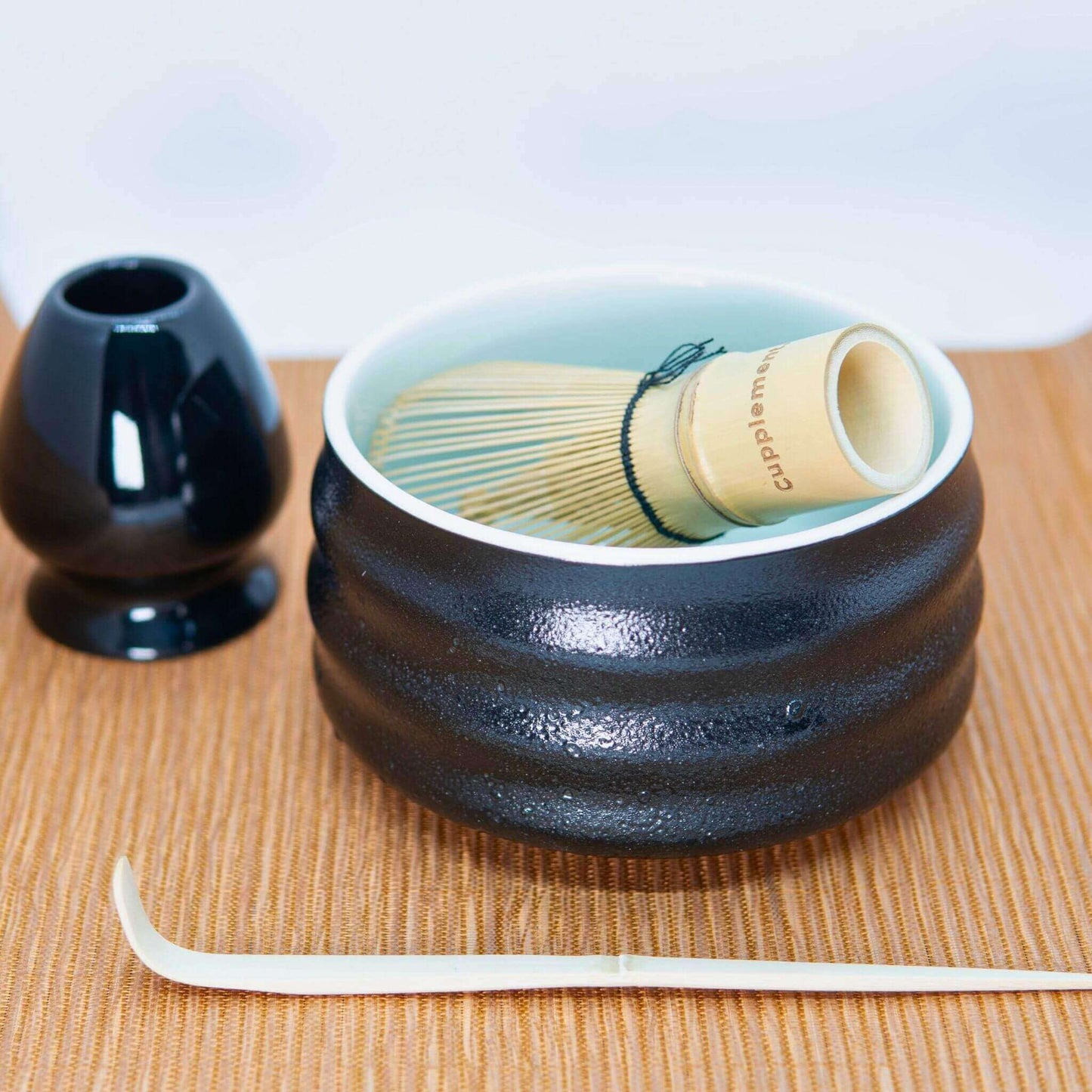 Matcha thee set zwart Whisk gebruik goyu superfood supplement