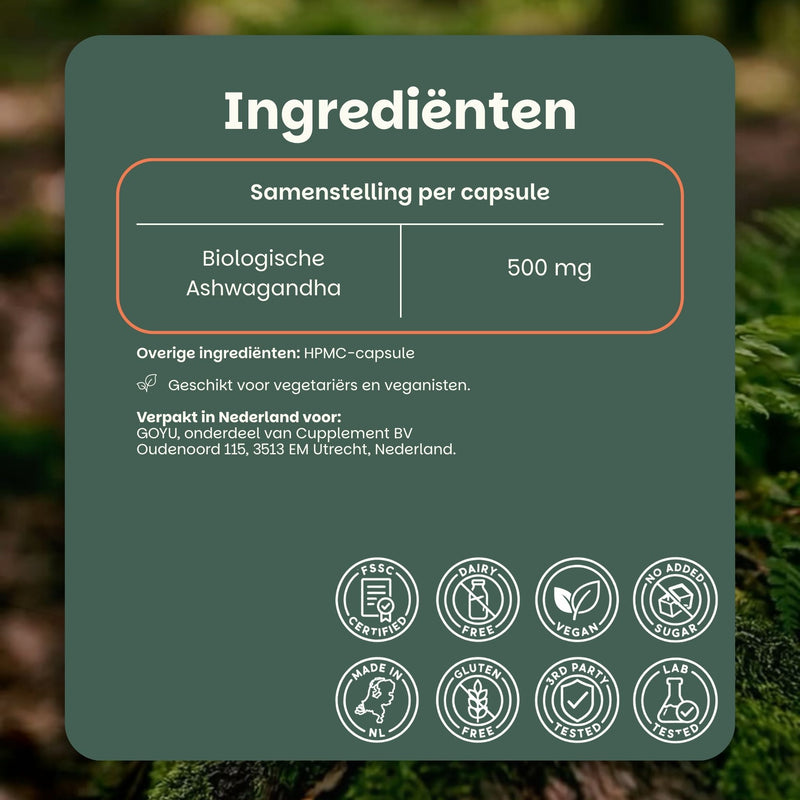 Organic ashwagandha capsules goyu supplement superfood