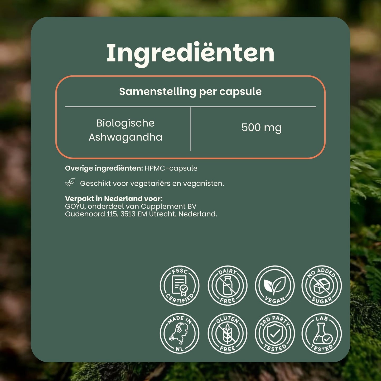 Organic ashwagandha capsules goyu supplement superfood
