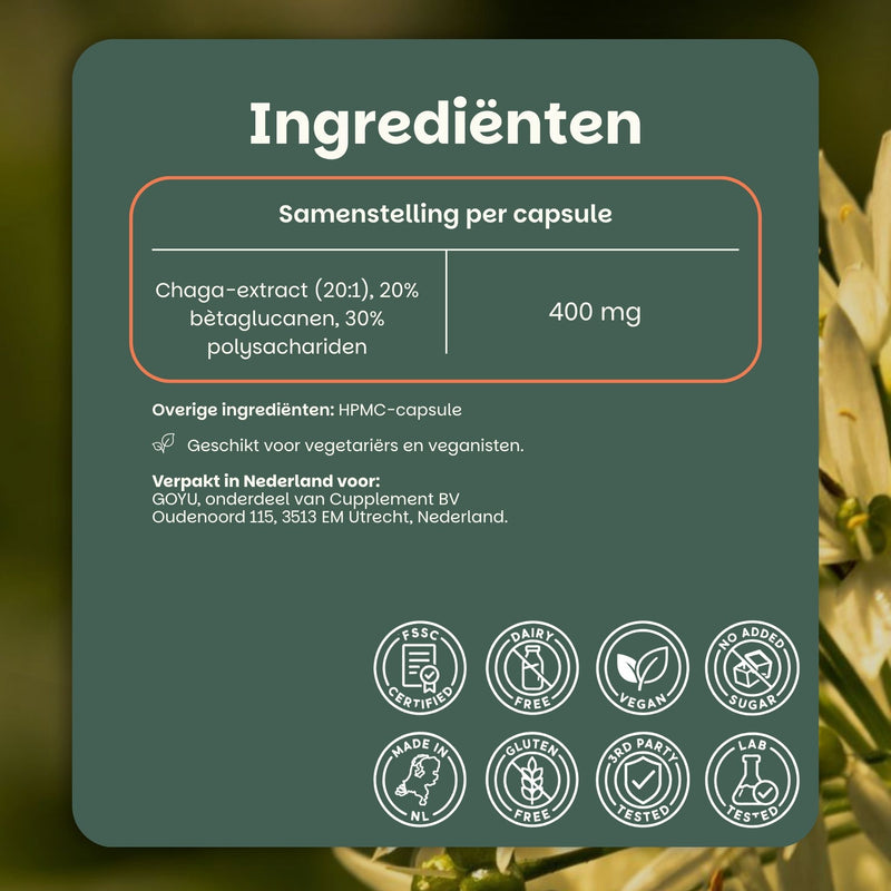 Chaga extract capsules goyu supplement superfood
