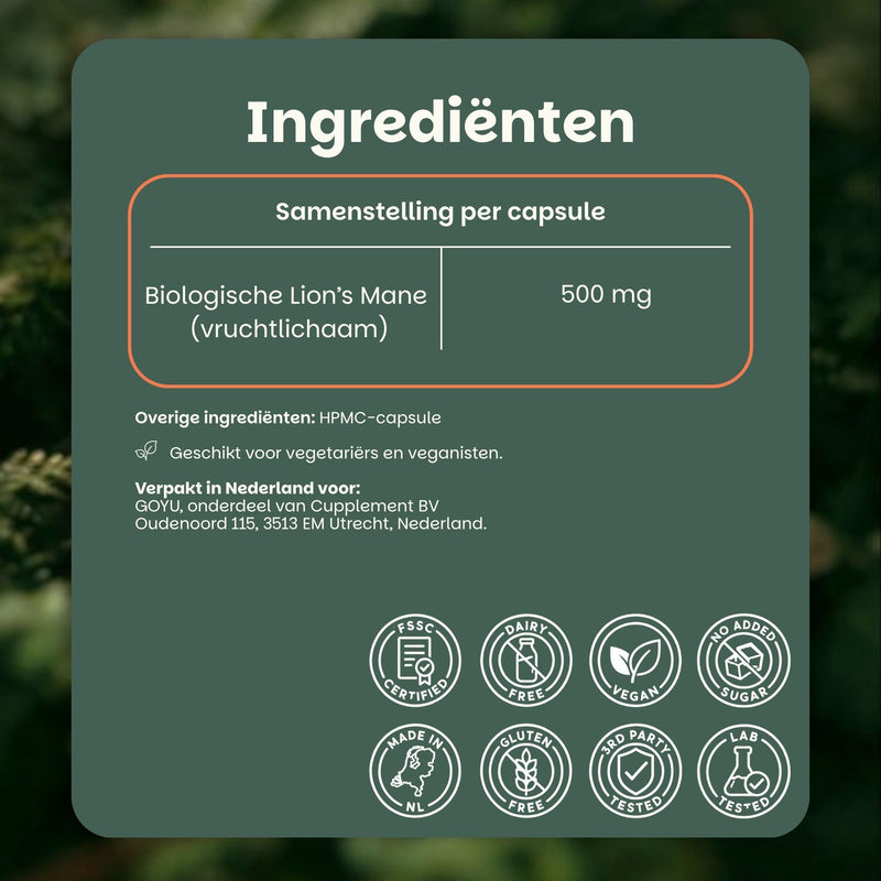 Lions mane capsules goyu supplement superfood