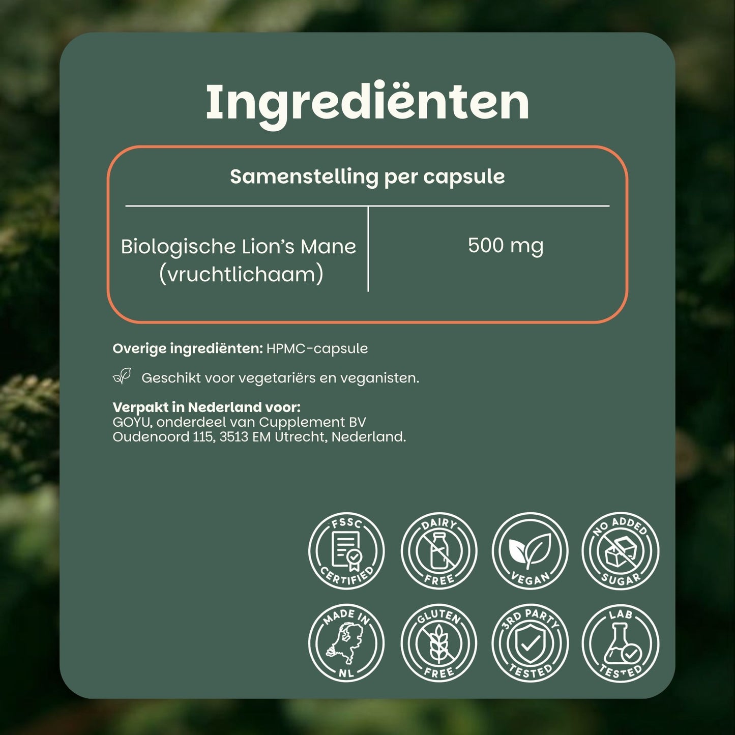 Lions mane capsules goyu supplement superfood