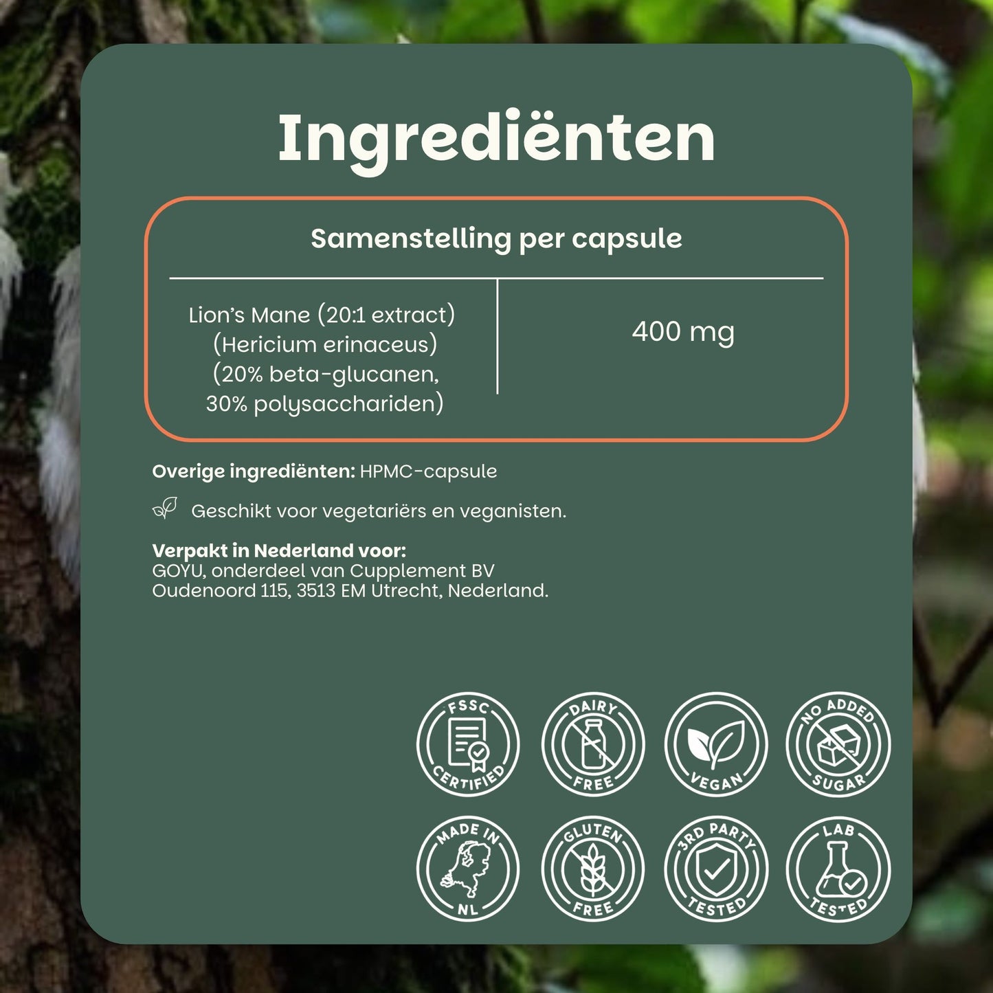 Lions Mane extract capsules goyu superfood supplement
