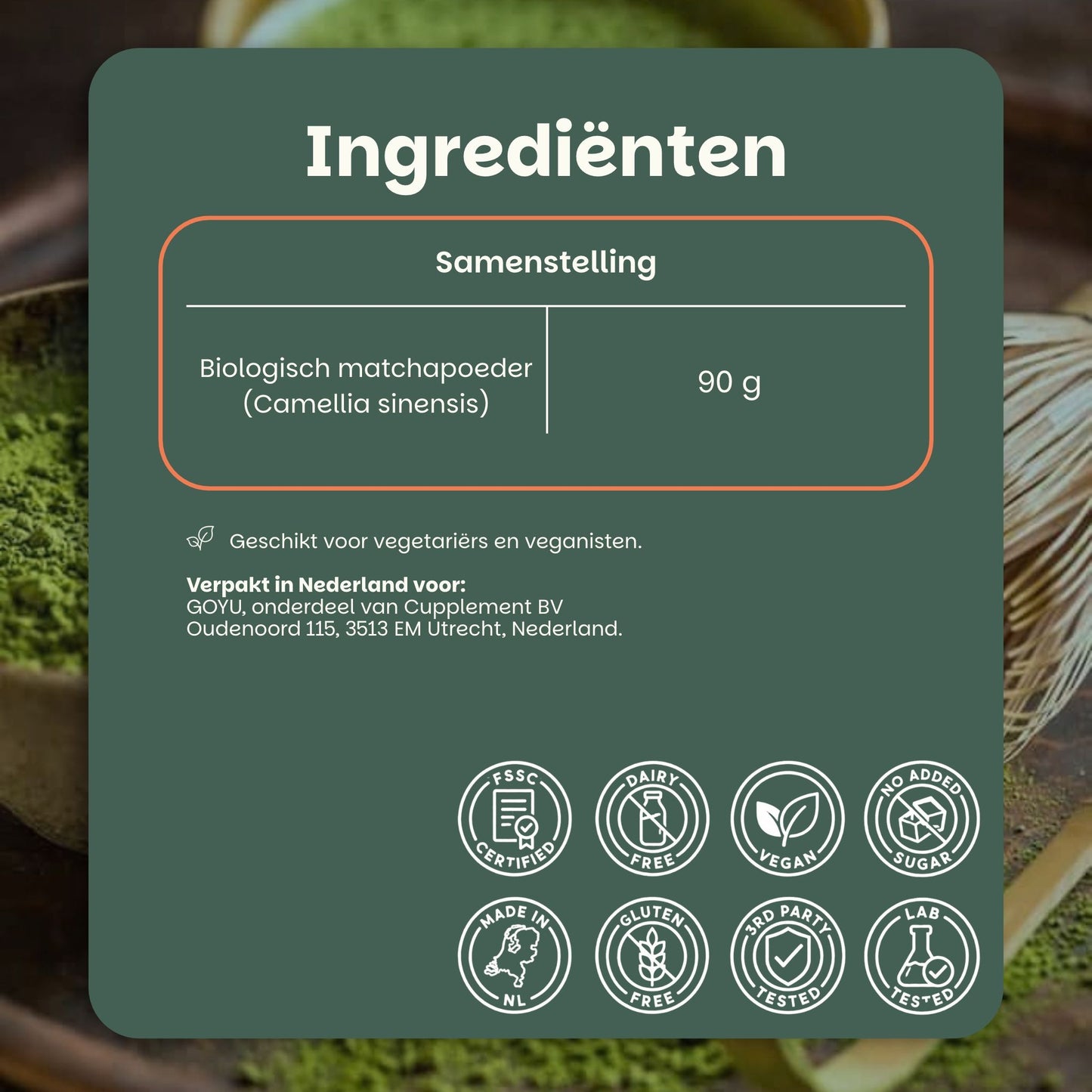 GOYU Matcha poeder premium 90 gram etiket
