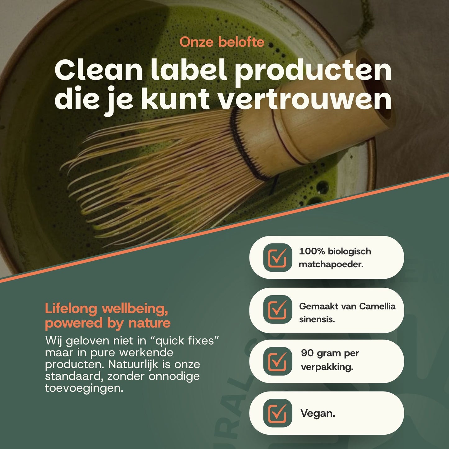 GOYU Matcha poeder 90 gram infographic met productinformatie