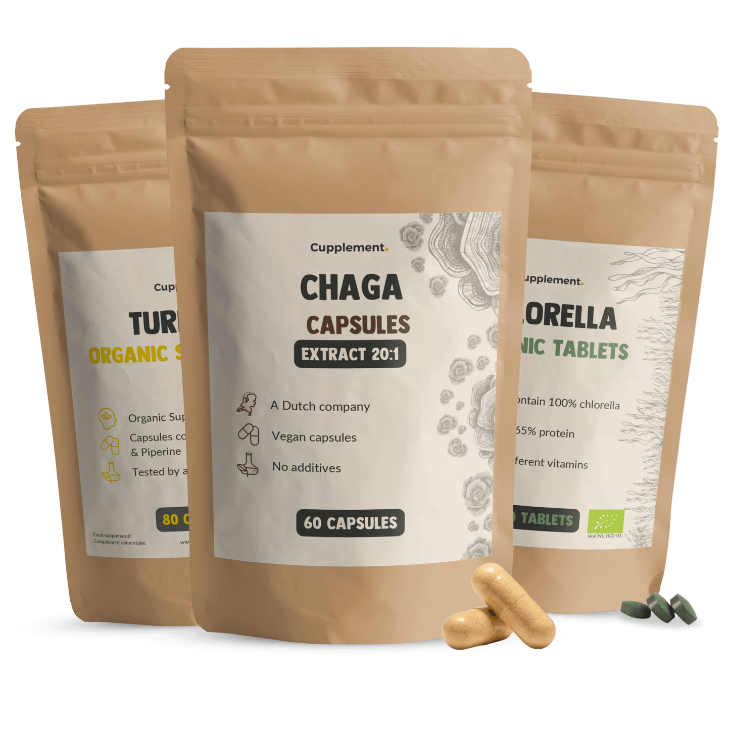 Natural Defence Bundle Kurkuma Chlorella Chaga extract capsules goyu superfood suppelement