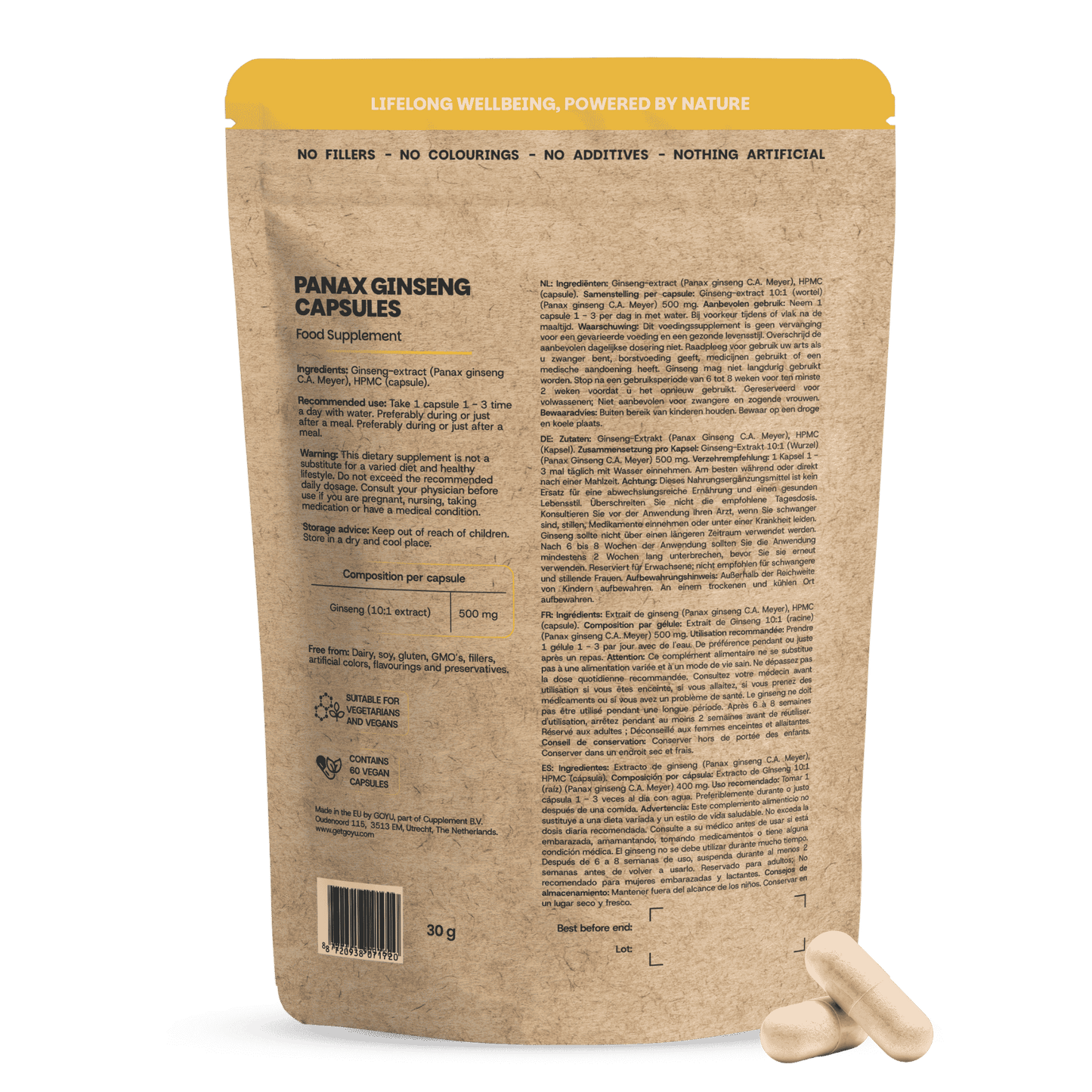 Panax Ginseng capsules goyu supplement superfood