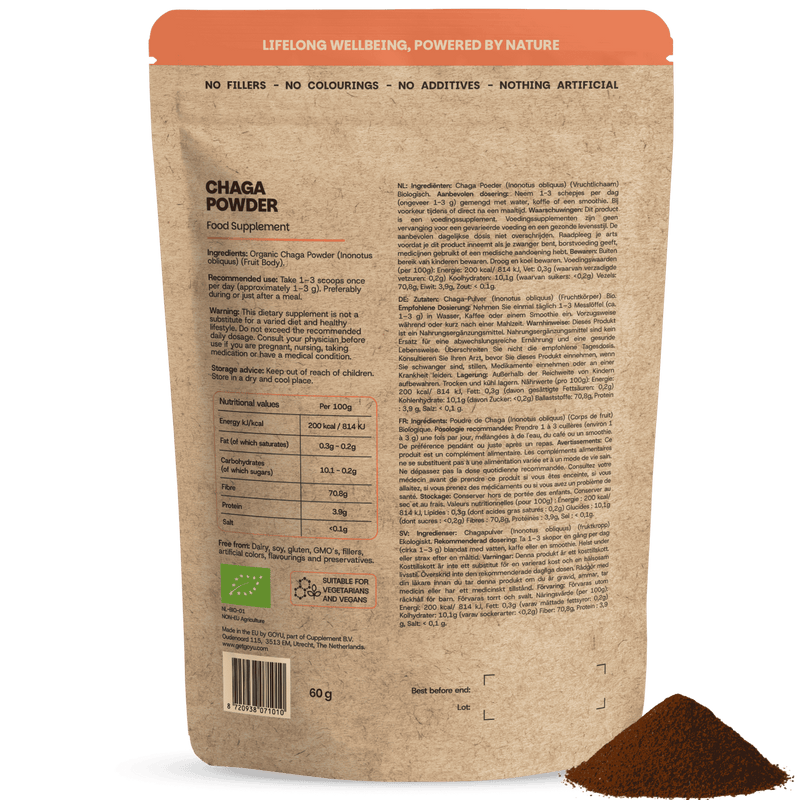Biologische Chaga poeder goyu supplement superfood