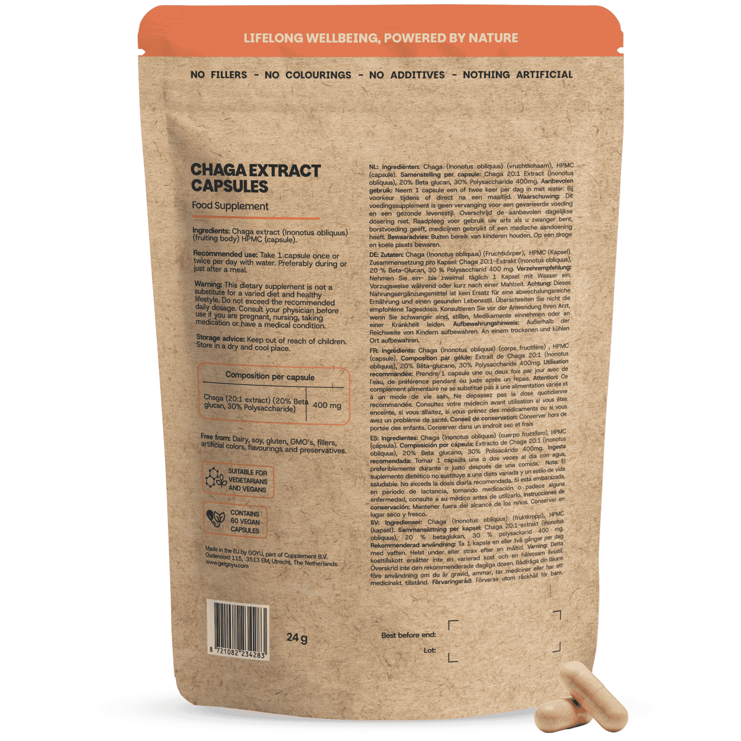 Chaga extract capsules goyu supplement superfood
