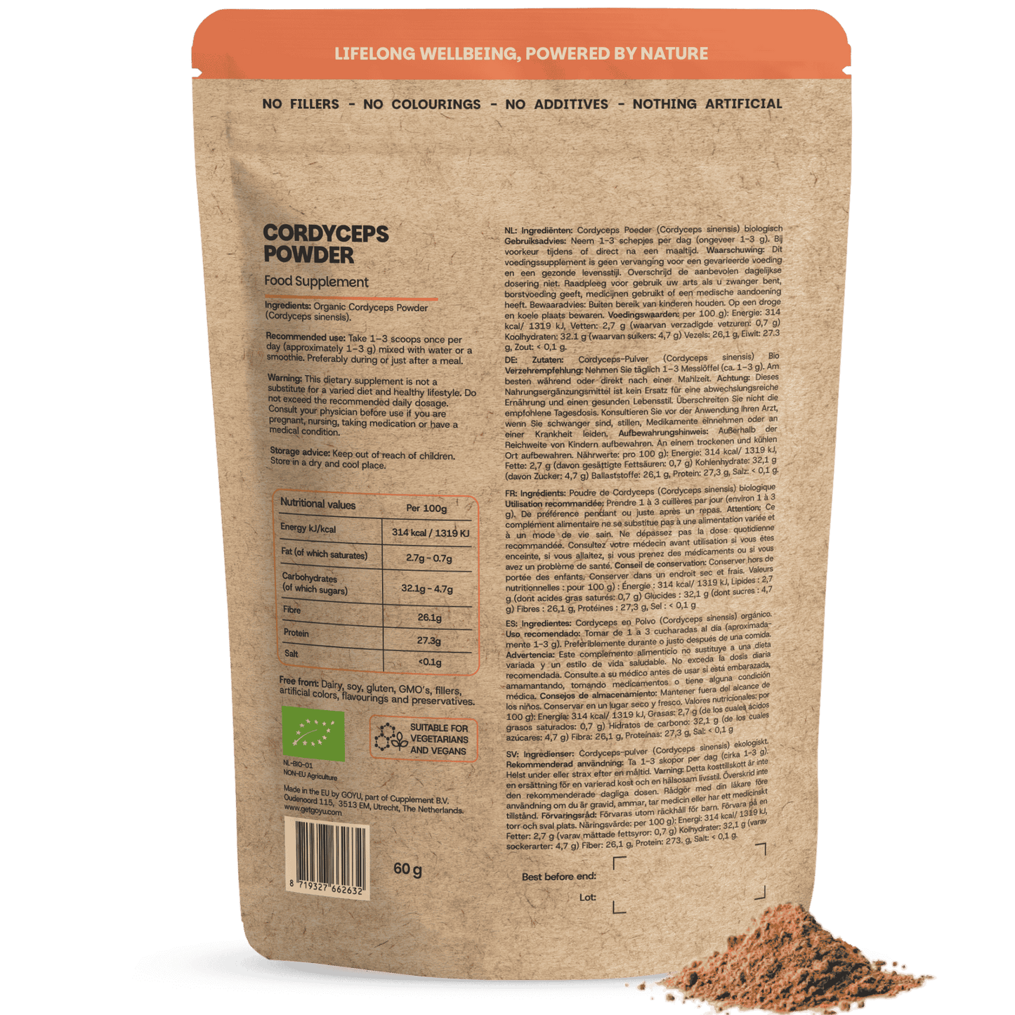 Biologische Cordyceps poeder goyu supplement superfood