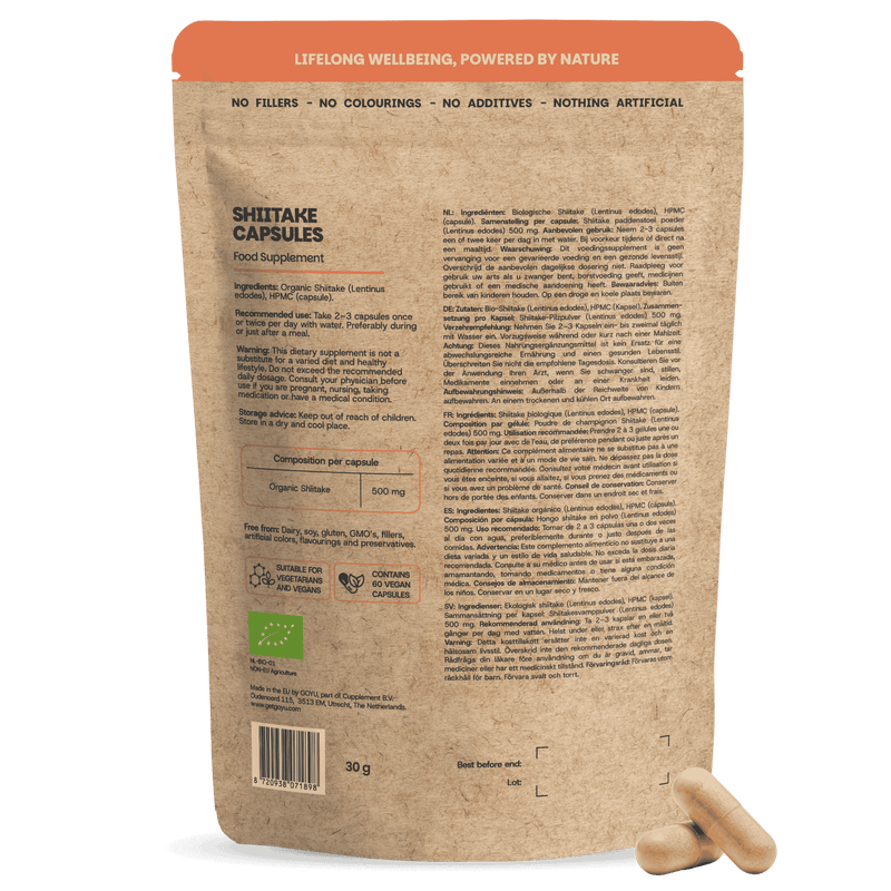 Biologische Shiitake capsules goyu supplement superfood