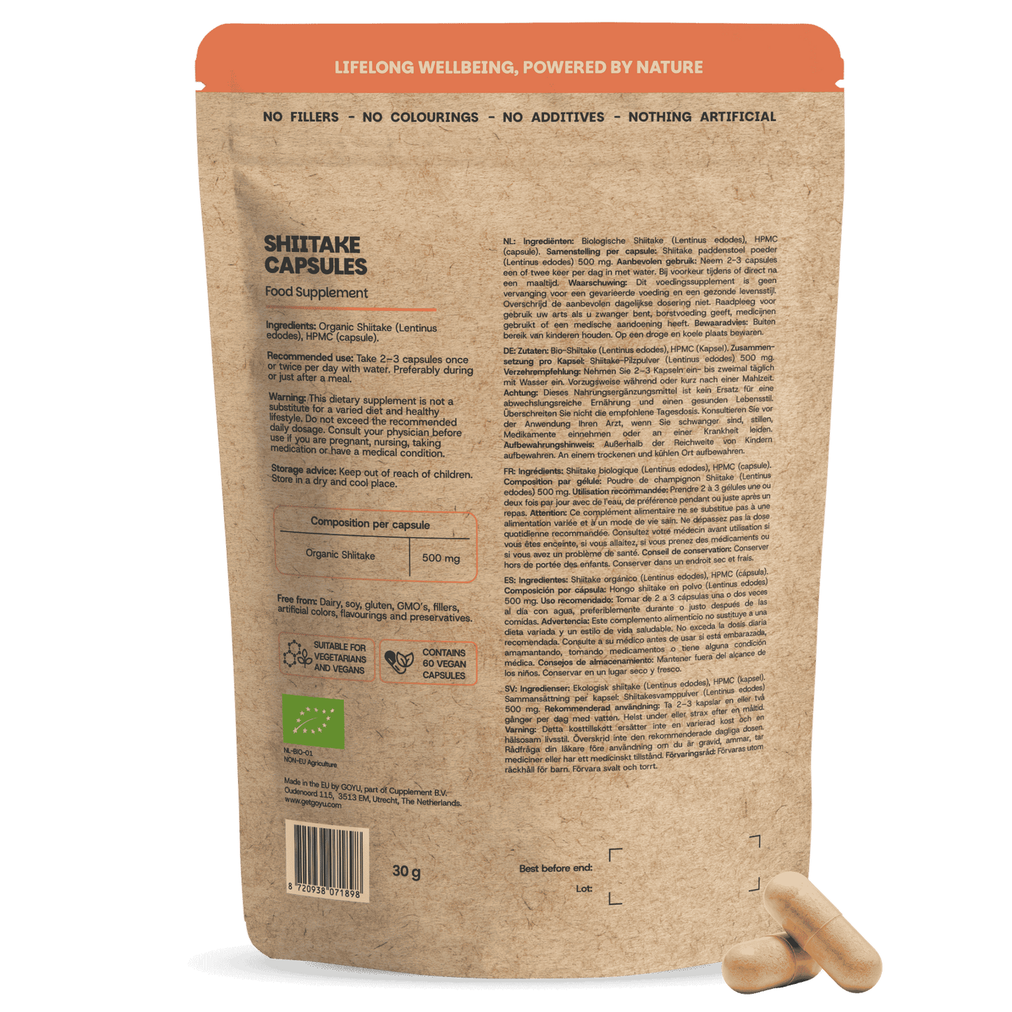 Biologische Shiitake capsules goyu supplement superfood