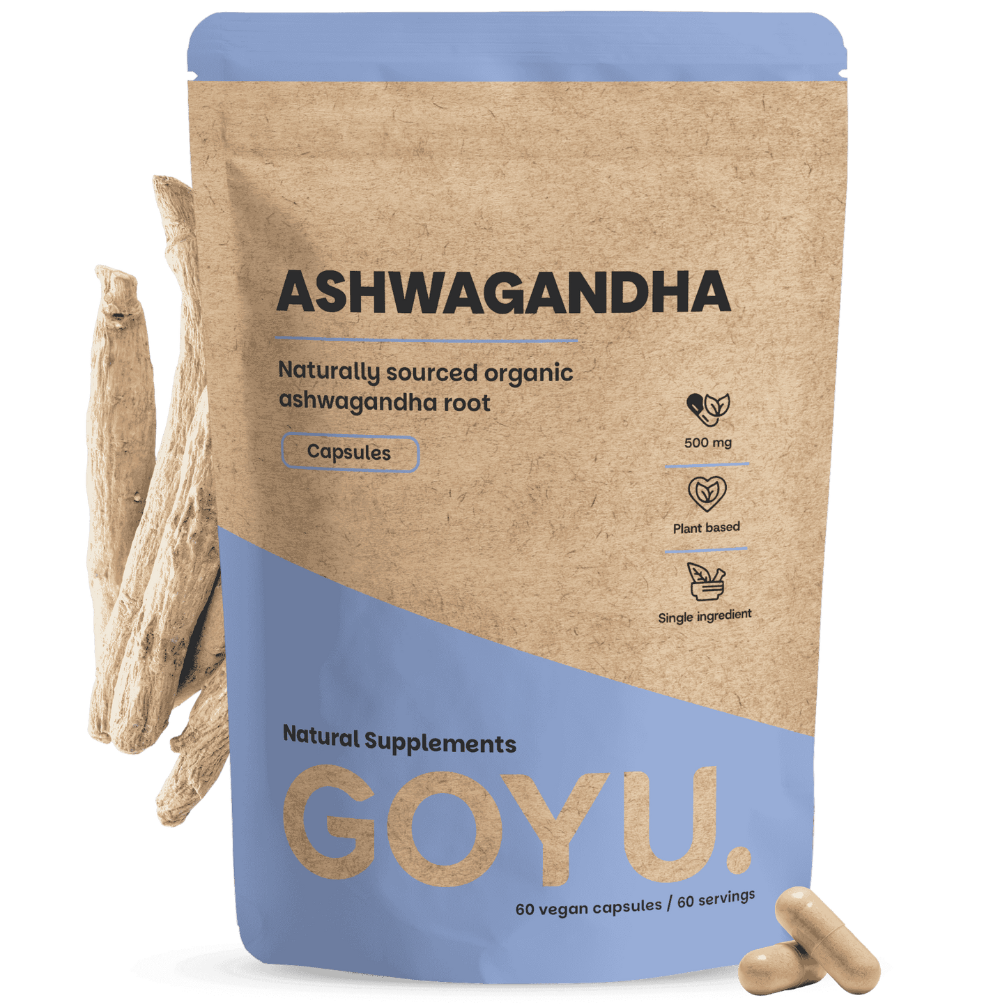 Organic ashwagandha capsules goyu supplement superfood