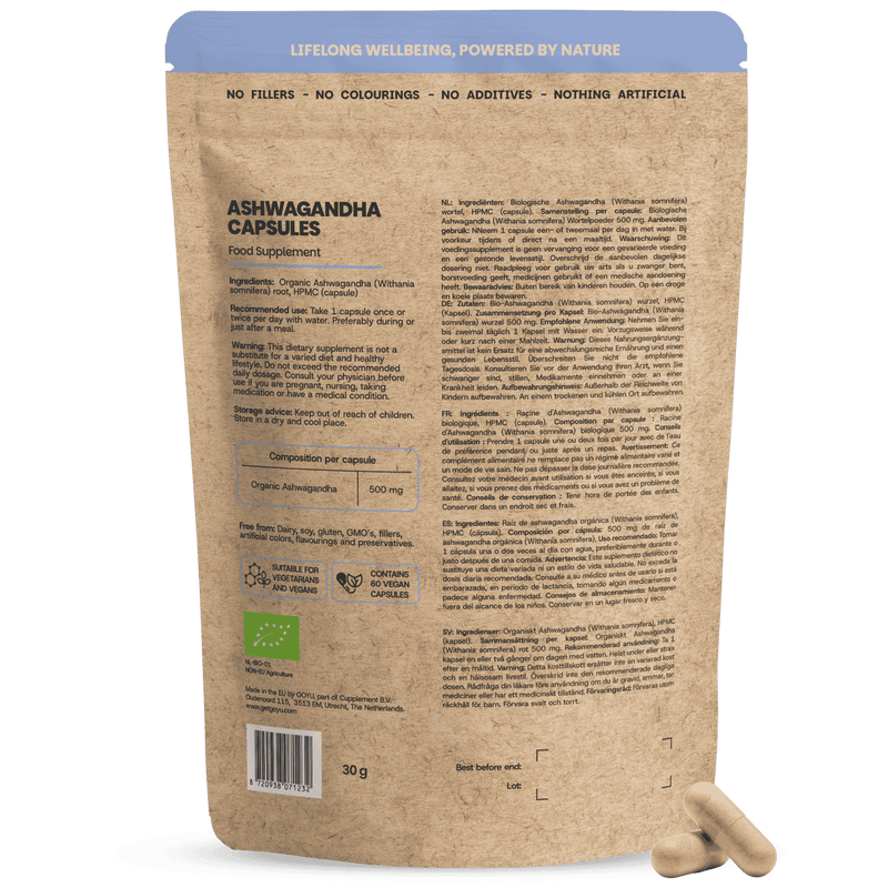 Organic ashwagandha capsules goyu supplement superfood