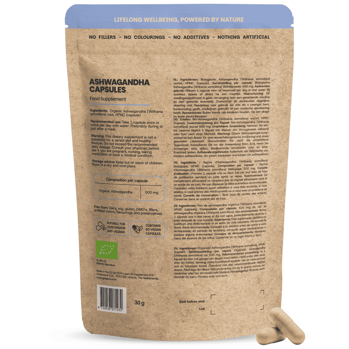 Organic ashwagandha capsules goyu supplement superfood