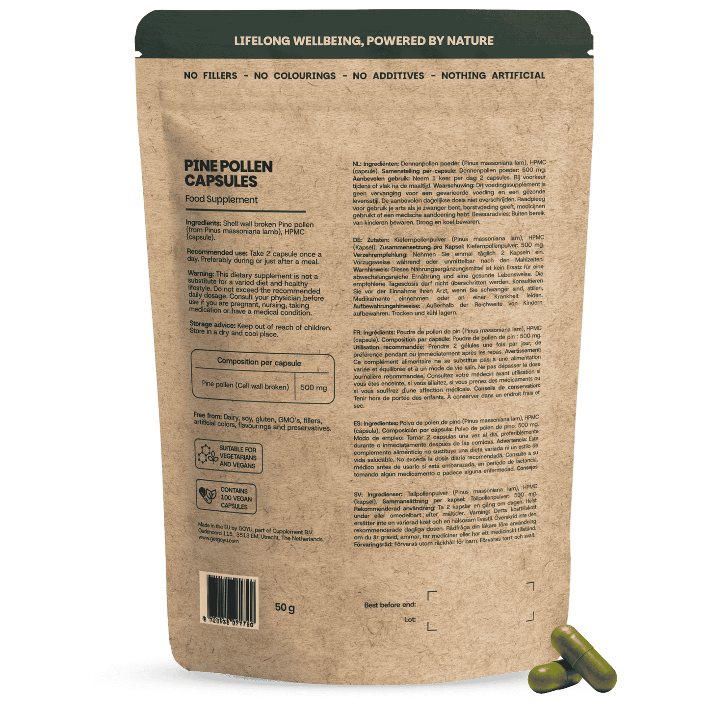 Pine pollen capsules goyu supplement superfood