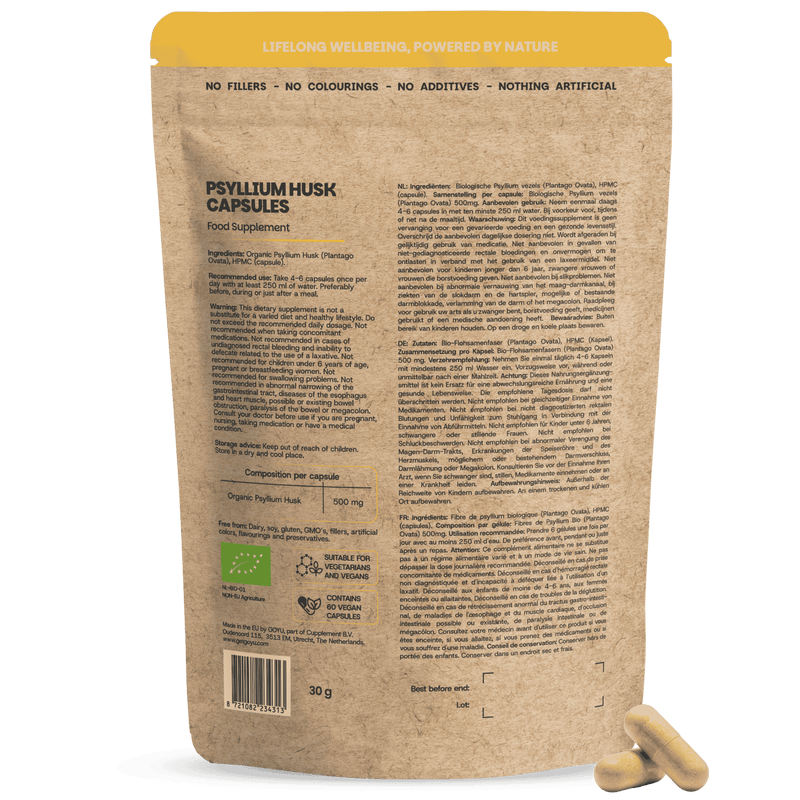 Biologische Psylliumvezels capsules goyu superfood supplement