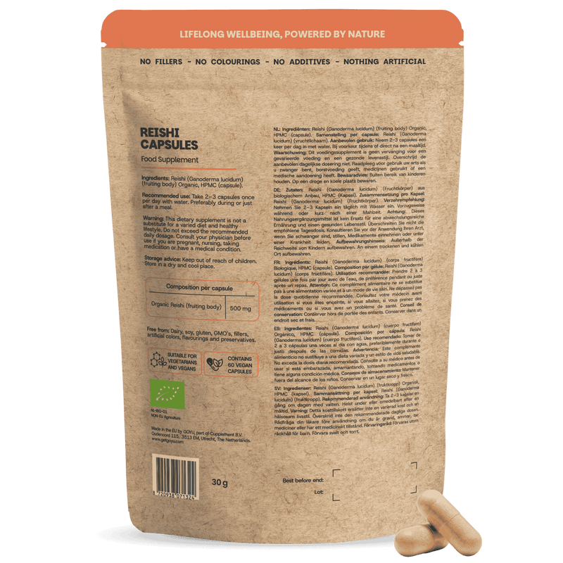 Biologische Reishi capsules goyu supplement superfood